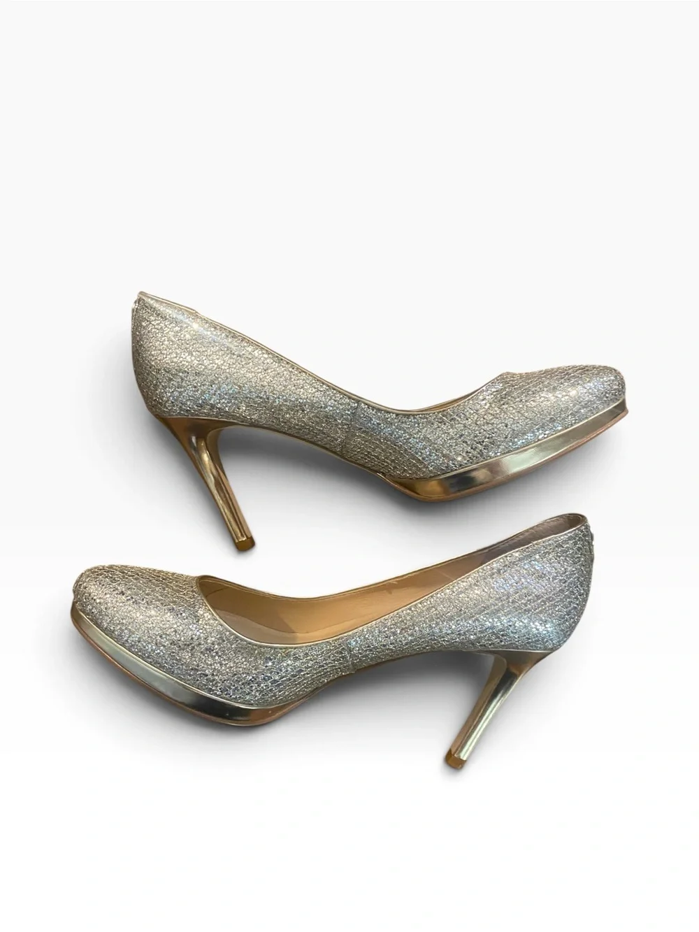 Ivanka Trump Sophia Silver Glitter Gold Pump Platform SZ 7
